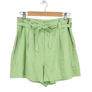 Madewell Seedling Tie Waist Paperbag Linen Short Green Size 6 NWT